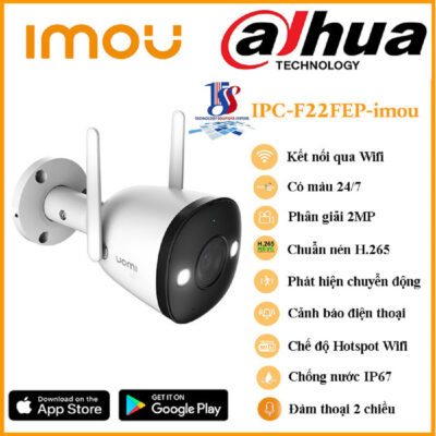 Camera imou ngoài trời IPC-F22FEP 2.0 Megapixel, chống nước IP 67, có màu ban đêm, phát hiện chuyển động, đàm thoại hai chiều .Hàng chính hãng