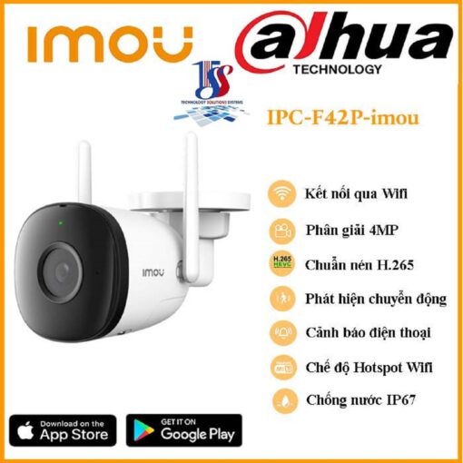 Camera wifi imou Bullet 2C F42P Camera wifi,camera imou ngoài trời bullet 2C F42P độ phân 4.0 megapixel, hồng ngoại, chống nước