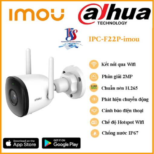 Camera imou Bullet2C IPC-F22P 2.0Megapixel là dòng camera imou ngoài trời, kết nối wifi. tiêu chuẩn chông nước IP67, có mic thu âm