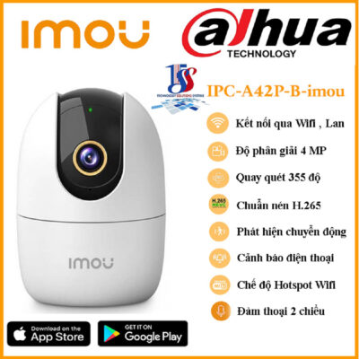 Camera imou ranger 2 A42P là dòng camera imou trong nhà quay quét 360 độ, đàm thoại hai chiều, phân giải 4.0 megapixel, theo dõi thông minh