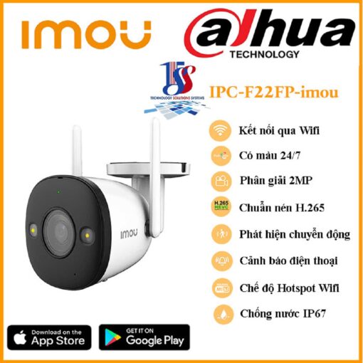 Camera imou Bullet2E IPC-F22FP 2Megapixel là dòng camera imou ngoài trời, có màu ban đêm, phát hiện chuyển động. Hàng chính hãng