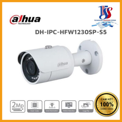 Camera dahua IP HFW1230SP-S5 2MP là dòng camera IP ngoài trời của dahua, hình dáng dạng thân, hỗ trợ hồng ngoại ban đêm, Nén H265, P2P, DDNS